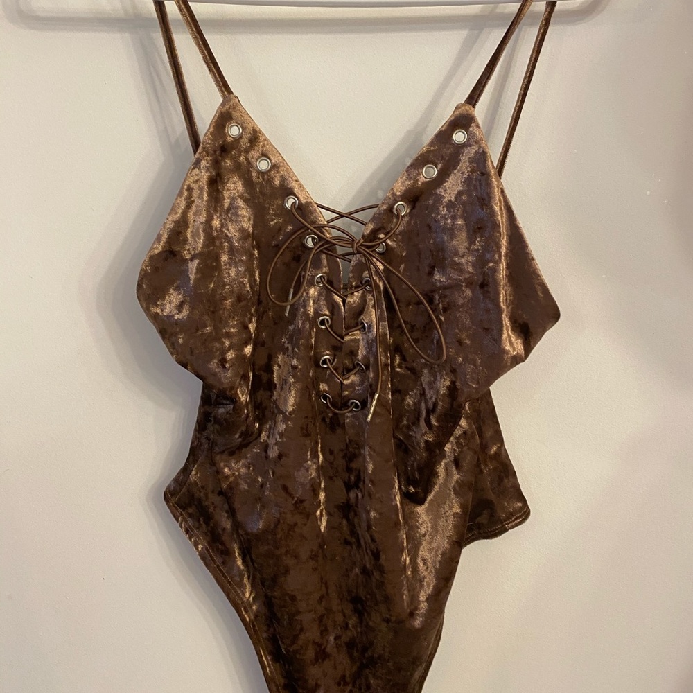 Tobi Velvet Lace Up Bodysuit